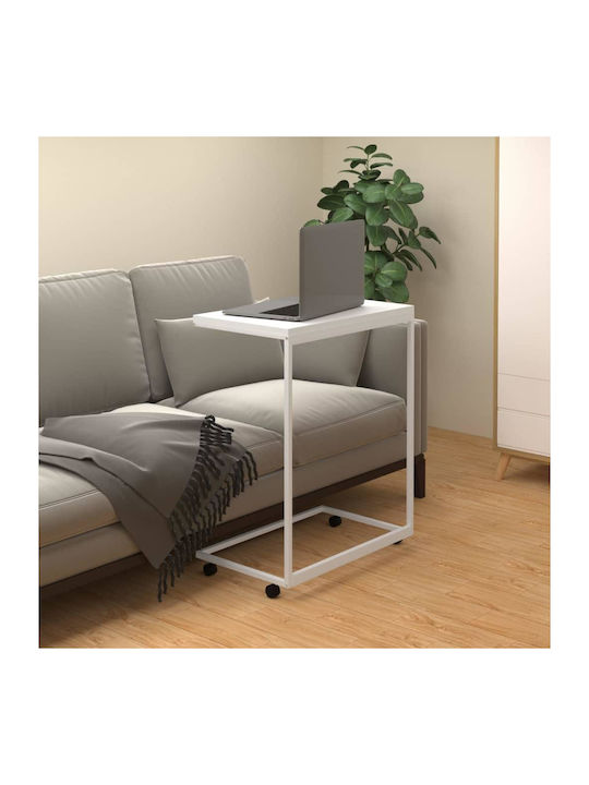 Rectangular Side Table Wooden with Wheels White...