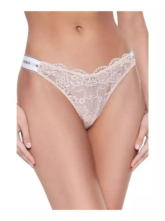 Guess Γυναικείο String με Δαντέλα Μπεζ