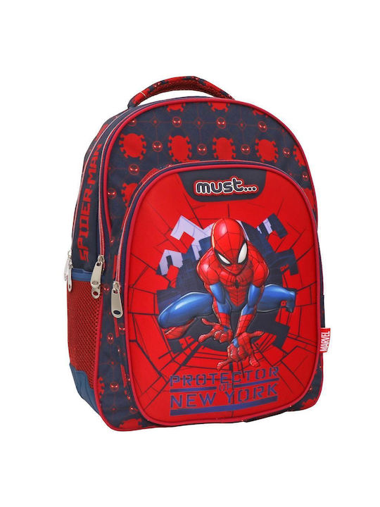 Must Spiderman Protector Of New York School Bag Backpack Elementary, Elementary in Red color