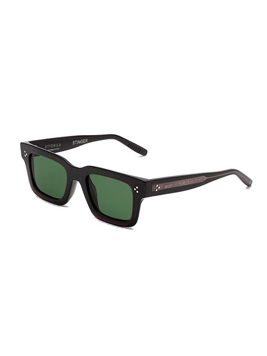 Retrosuperfuture Stinger Sunglasses with Tuxedo Plastic Frame and Green Lens