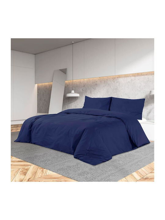 vidaXL Duvet Cover Set Cotton Single with Pillowcase 140x200 Navy Blue