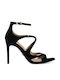 Tamaris Anatomic Leather Women's Sandals with Ankle Strap Black with Thin High Heel