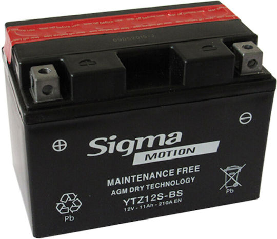 Sigma Inchis Baterie Motocicleta YTZ12S-BS cu Capacitatea 11Ah