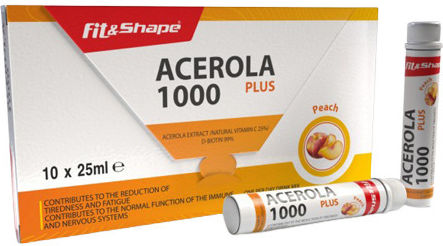 Fit & Shape Acerola 1000 Plus Vitamin for Immune System Boost, the Skin & Antioxidant Action Peach 10 x 25ml