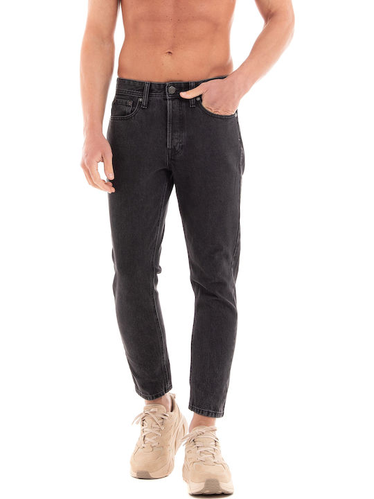 Frank Men's Cropped Jeans Pants with Loose Tapered Fit Black