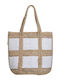 Ble Resort Collection Stroh Strandtasche mit Geldbörse Beige mit Streifen