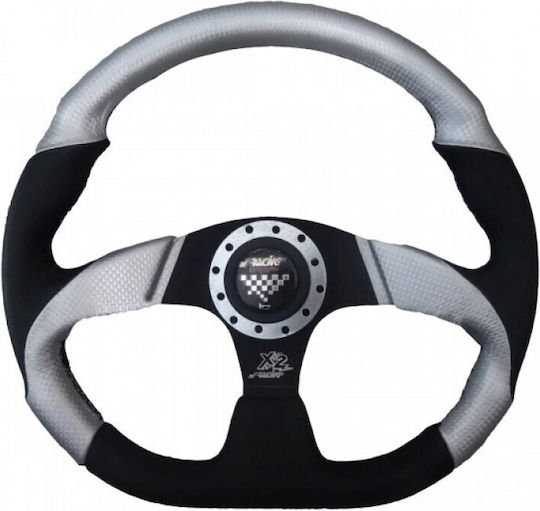Simoni Racing Autolenkrad Χ2 33 Leder Drei-Speichen Silber/Schwarz