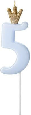 PartyDeco Birthday Candle Number "5" in Light Blue Color SCU6-5-001J