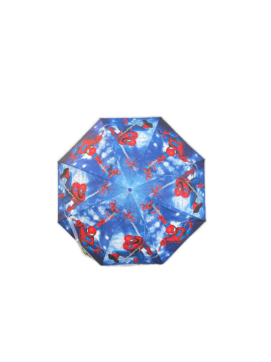 Kinder Regenschirm Blau mit Rot Spiderman mit Stock und Pfeife Durchmesser 75cm blauer Regenschirm