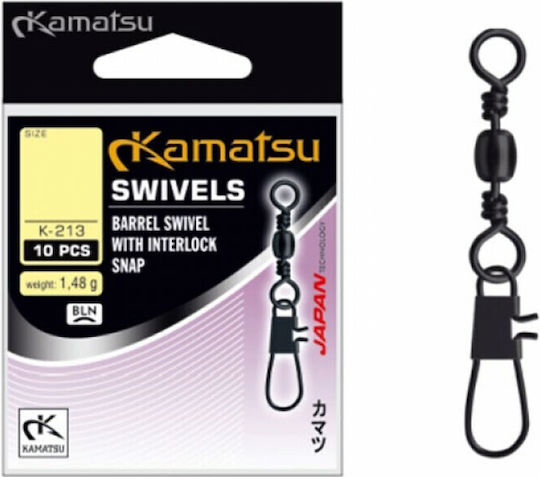 Kamatsu Kamatsu Barrel Swivel & Interlock Snap Angelgeräte Draht-Spaltring Schwarz