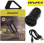 Awei Car Charger Black Total Intensity 2.4A with Ports: 2xUSB with Cable Type-C