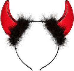 Horns With Marabou And Tinsel Trim Red Carnival Headband