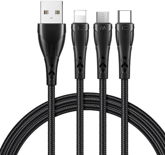 Mcdodo CA-6960 Braided USB to Lightning / Type-C / micro USB Cable Μαύρο 1.2m