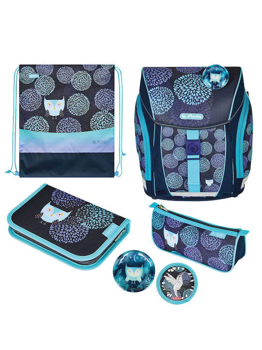 Herlitz FiloLight Plus Flower Owl 4 in 1 School Bag Backpack Elementary, Elementary in Turquoise color