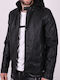 Leatherette jacket with hood Black Black