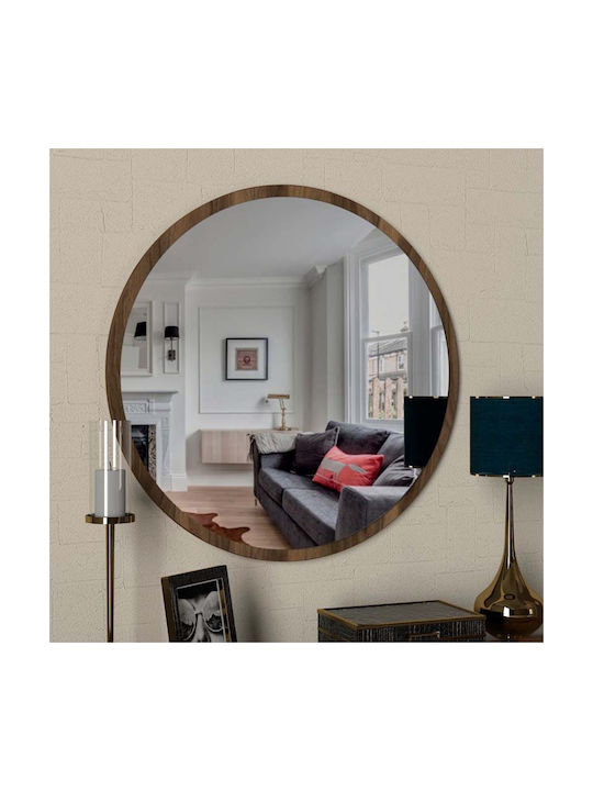 Megapap Glob Wall Mirror with Walnut Wooden Frame Diameter 59cm 1pcs