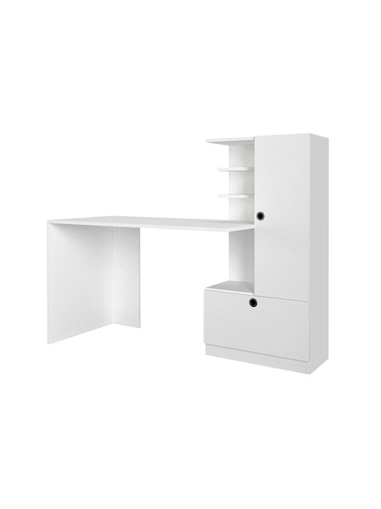 Wooden Merino Home Office Desk with Bookshelf White L149.5xW61.8xH120cm