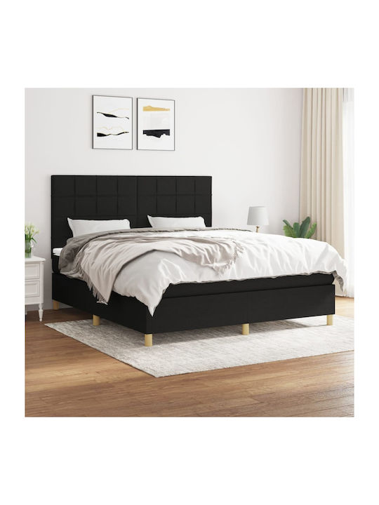 Bed Queen Upholstered with Fabric Black with Sl...