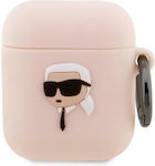 Karl Lagerfeld Karl Head 3D Θήκη Σιλικόνης με Γάντζο σε Ροζ χρώμα για Apple AirPods