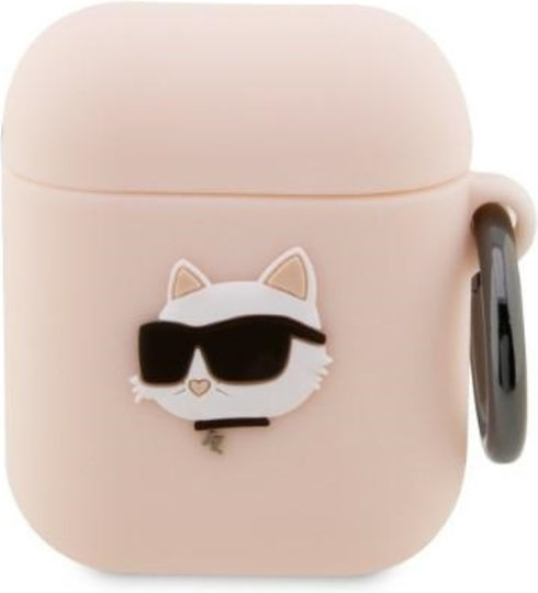 Karl Lagerfeld Choupette Head 3D Case Silicone with Hook in Pink color for Apple AirPods 1 / AirPods 2