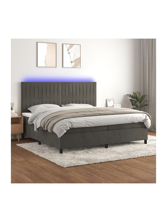 Bed King Size Upholstered with Fabric Dark Gray...