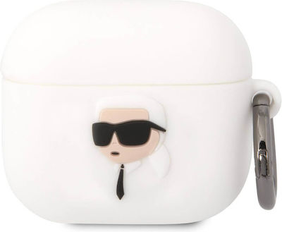 Karl Lagerfeld Karl Head 3D Hülle Silikon mit Haken in Weiß Farbe für Apple AirPods 3