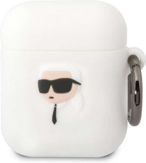 Karl Lagerfeld Karl Head 3D Θήκη Σιλικόνης με Γάντζο σε Λευκό χρώμα για Apple AirPods