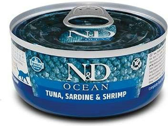 Farmina Ocean Υγρή Τροφή για Ενήλικες Γάτες σε Κονσέρβα με Γαρίδες, Σαρδέλα και Τόνο χωρίς Σιτηρά & Γλουτένη 70gr