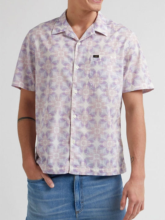 Resort Short-sleeved Cotton Shirt Floral Lilacc