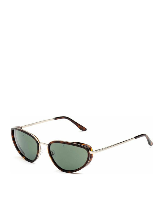 Women's Sunglasses with Brown Tartaruga Metal Frame and Green Lens