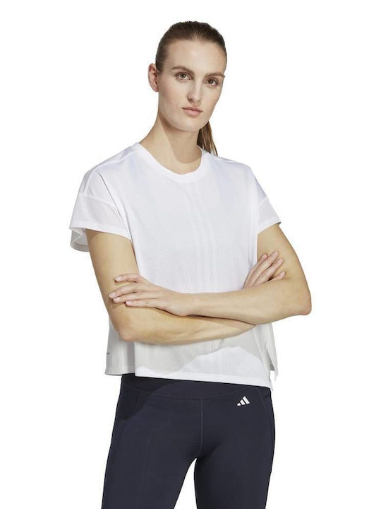 Adidas Hiit Aeroready Quickburn Γυναικείο Αθλητικό T-shirt Fast Drying με Διαφάνεια Λευκό