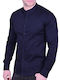 Herren Mao Kragen Hemd Blau Blau