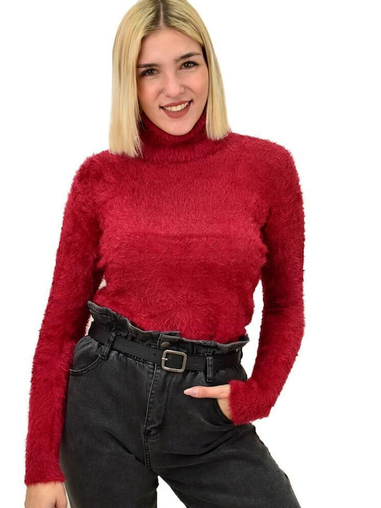 Potre Damen Bluse Langärmelig Rollkragenpullover Rot