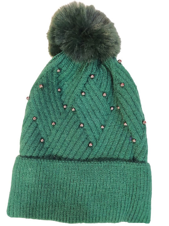 PG WOMEN'S BEANIE WITH PEARLS (GREEN)