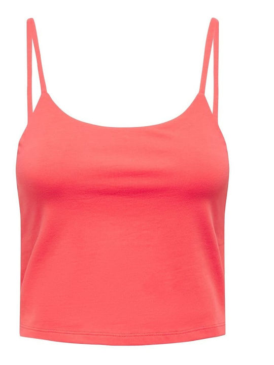Only Women's Summer Crop Top Cotton with Straps Hot Coral