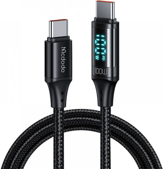 Mcdodo CA-1100 Braided / LED USB 2.0 Cable USB-C male - USB-C 100W PD Μαύρο 1.2m CA-1100