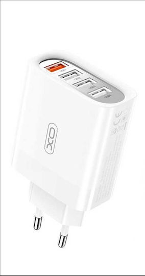 XO Φορτιστής Χωρίς Καλώδιο με 4 Θύρες USB-A Quick Charge 3.0 Λευκός (L100)