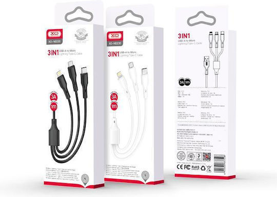XO 16.005.0215 Regular USB to Lightning / Type-C / micro USB Cable 2.4A Μαύρο 1m (16.005.0215)
