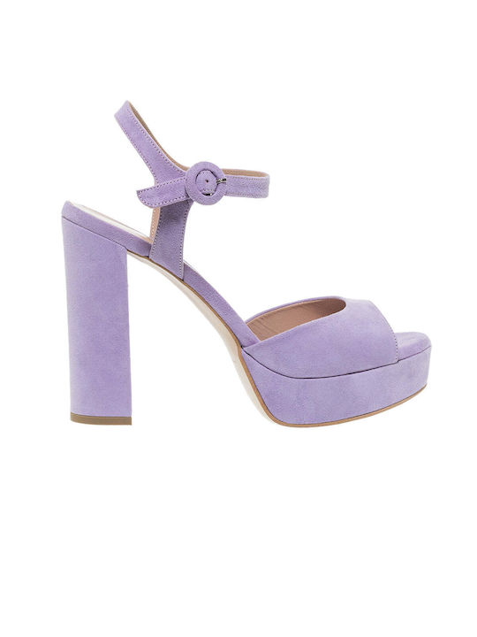 Mourtzi Suede Women's Sandals 85/850F23 Lilac with Chunky High Heel