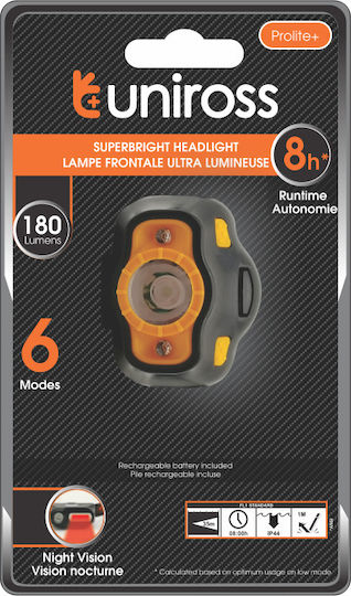 Uniross Wiederaufladbarer LED Kopf Taschenlampe IP44 mit Maximaler Helligkeit 180 Lumen Ultralite Plus