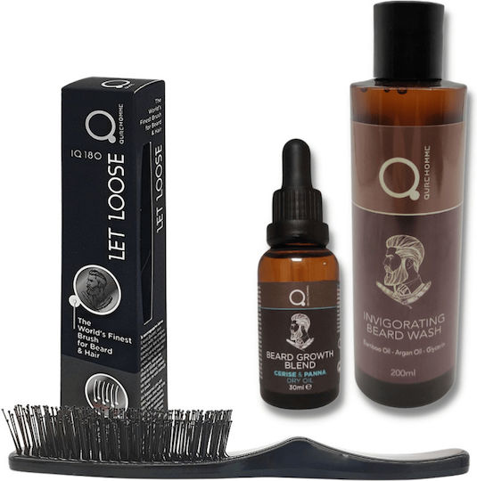 Qure Homme IQ Beard & Moustache Grooming Set with Beard Wash 200ml, Beard and Face Dry Oil 30ml & Beard Brush