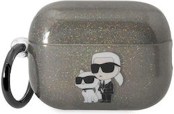 Karl Lagerfeld Karl And Choupette Hülle Silikon mit Haken in Schwarz Farbe für Apple AirPods Pro
