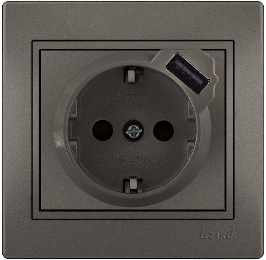 Lezard Mira Power Socket with 1 USB Port Charcoal 1pcs