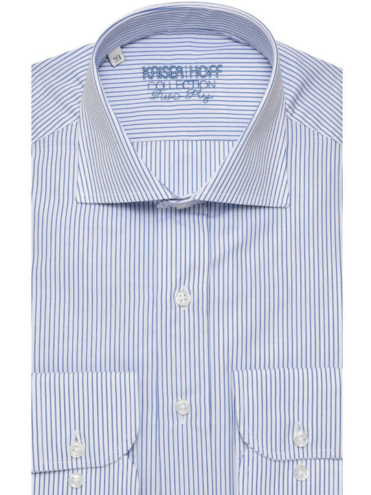 Modern Fit Kaiserhoff Light Blue Striped Cotton Shirt with Rex Collar - All Day