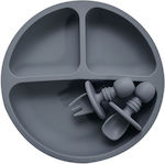 Feeding Set made of Silicone with Non-Slip Base Black 3pcs