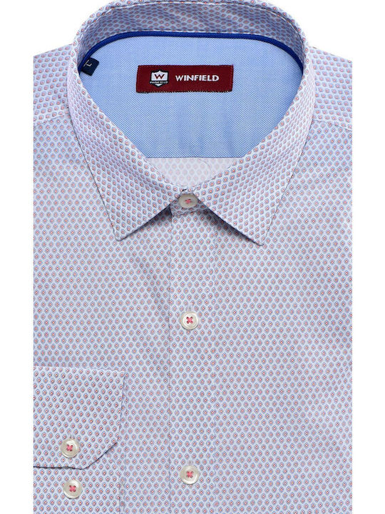 White Retro Printed Shirt Modern Fit Winfield Red COTTON SEMI REX MONOCHROME EVENING, ALL DAY, BUSINESS, GROOM'S