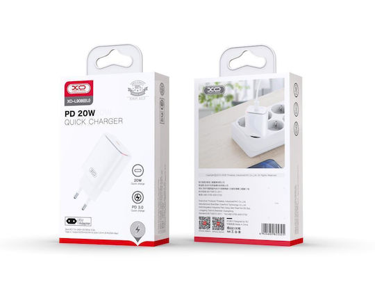 XO Φορτιστής Χωρίς Καλώδιο με Θύρα USB-C 20W Power Delivery Λευκός (L90B)