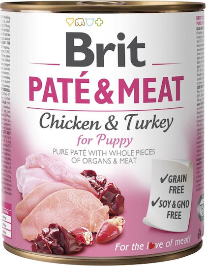 Brit Paté & Meat Wet Food For Puppies In Cans With Turkey And Chicken Grain-Free 800gr