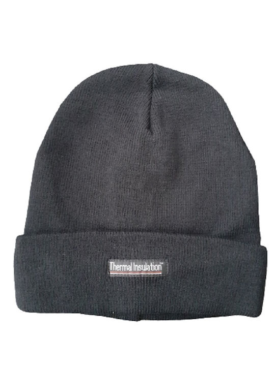 Acrylic knitted beanie with fleece lining . Black .