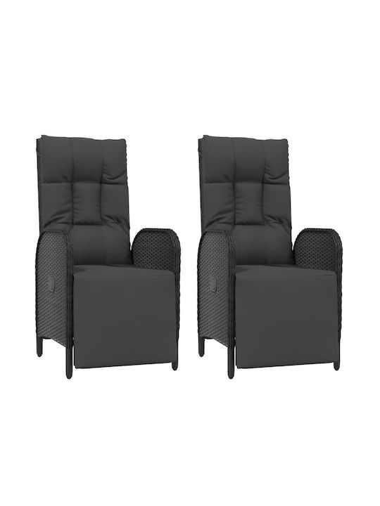 Outdoor Armchair Rattan Black with Cushion 2pcs 57x62.5x109cm.